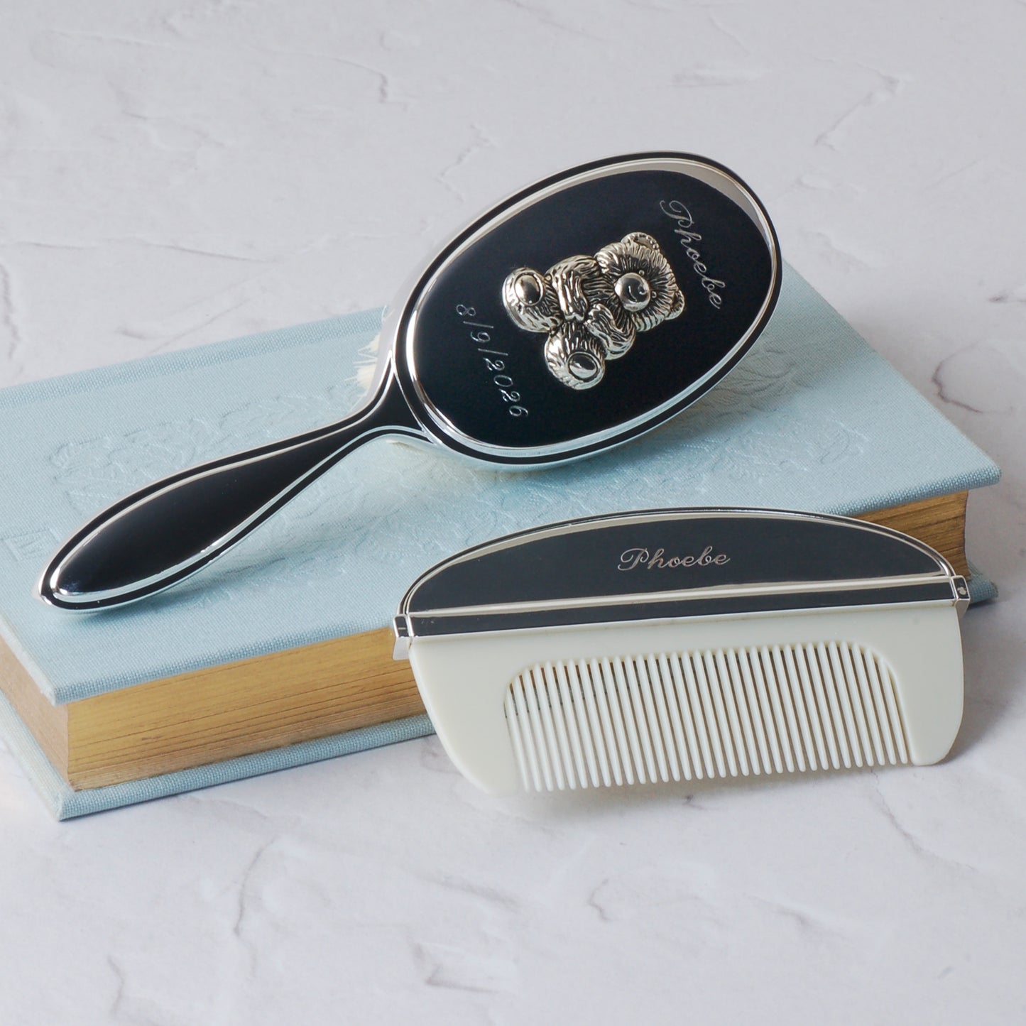 Personalised Teddy Bear Baby Brush and Comb Set