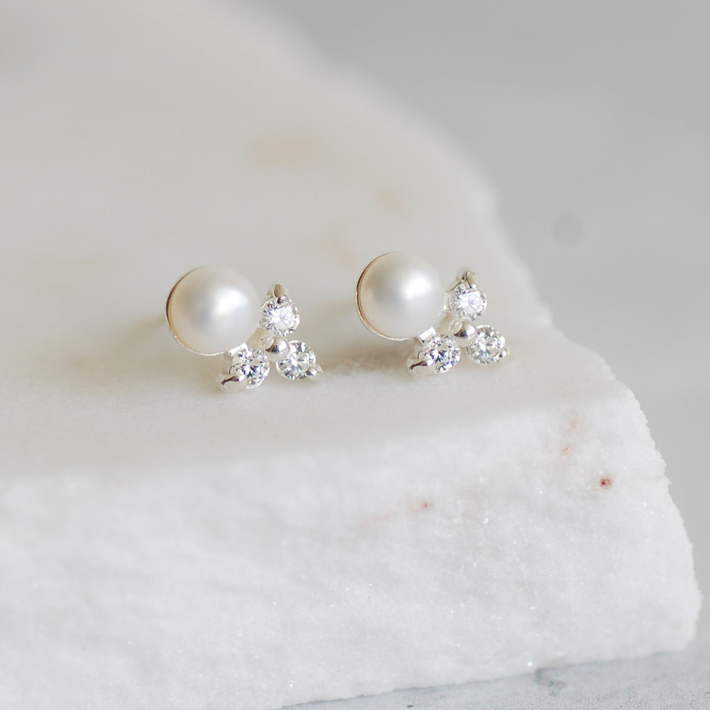 Minimalist Pearl and Diamante Stud Earrings