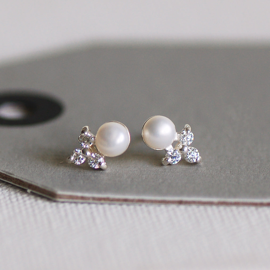 Minimalist Pearl and Diamante Stud Earrings