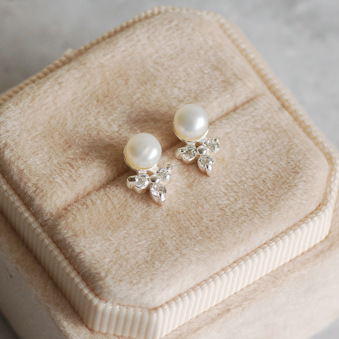 Minimalist Pearl and Diamante Stud Earrings
