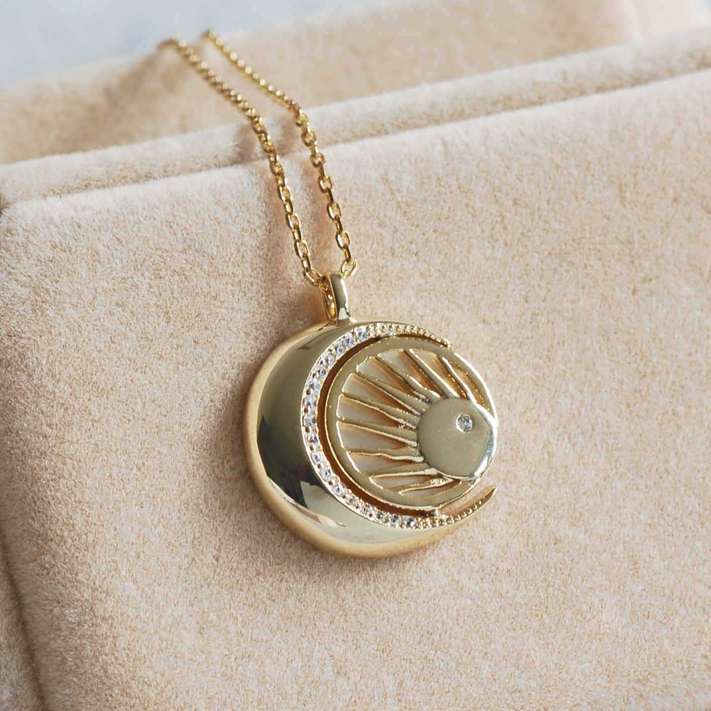 Gold Sun and Moon Spinner Necklace