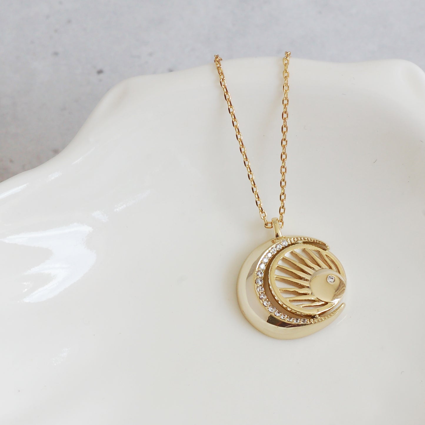 Gold Sun and Moon Spinner Necklace