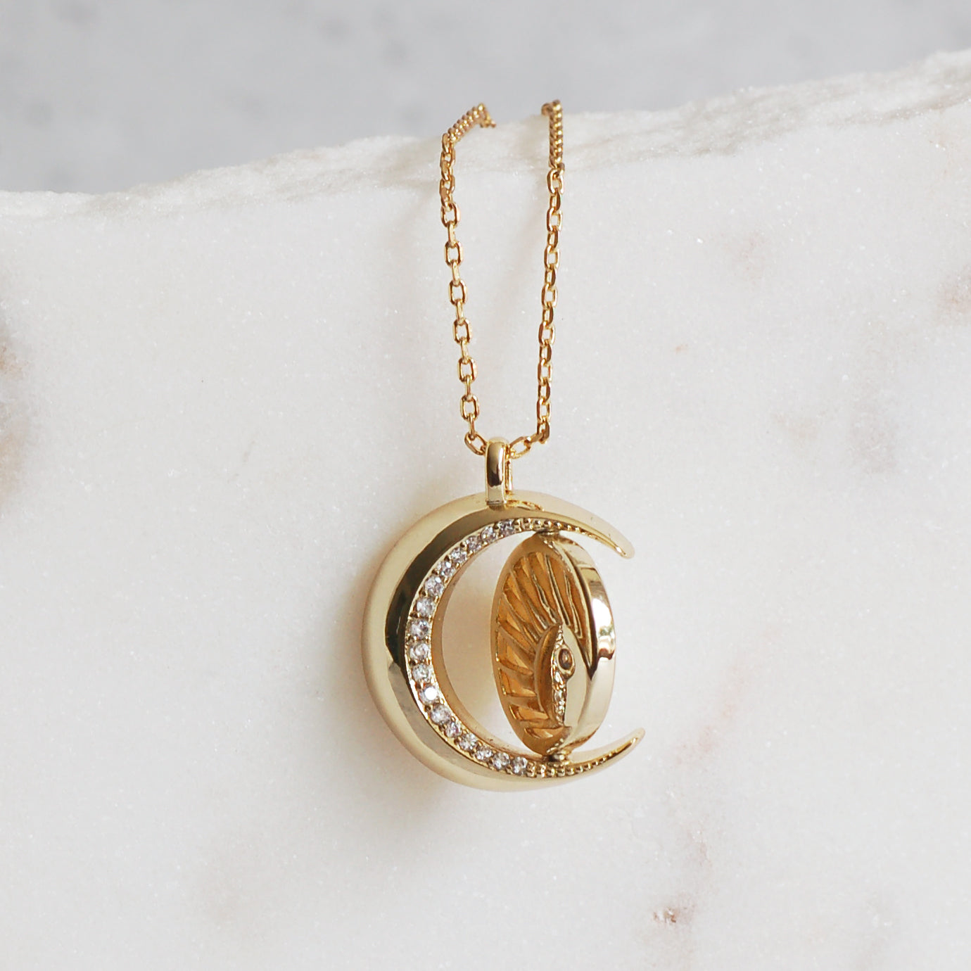 Gold Sun and Moon Spinner Necklace