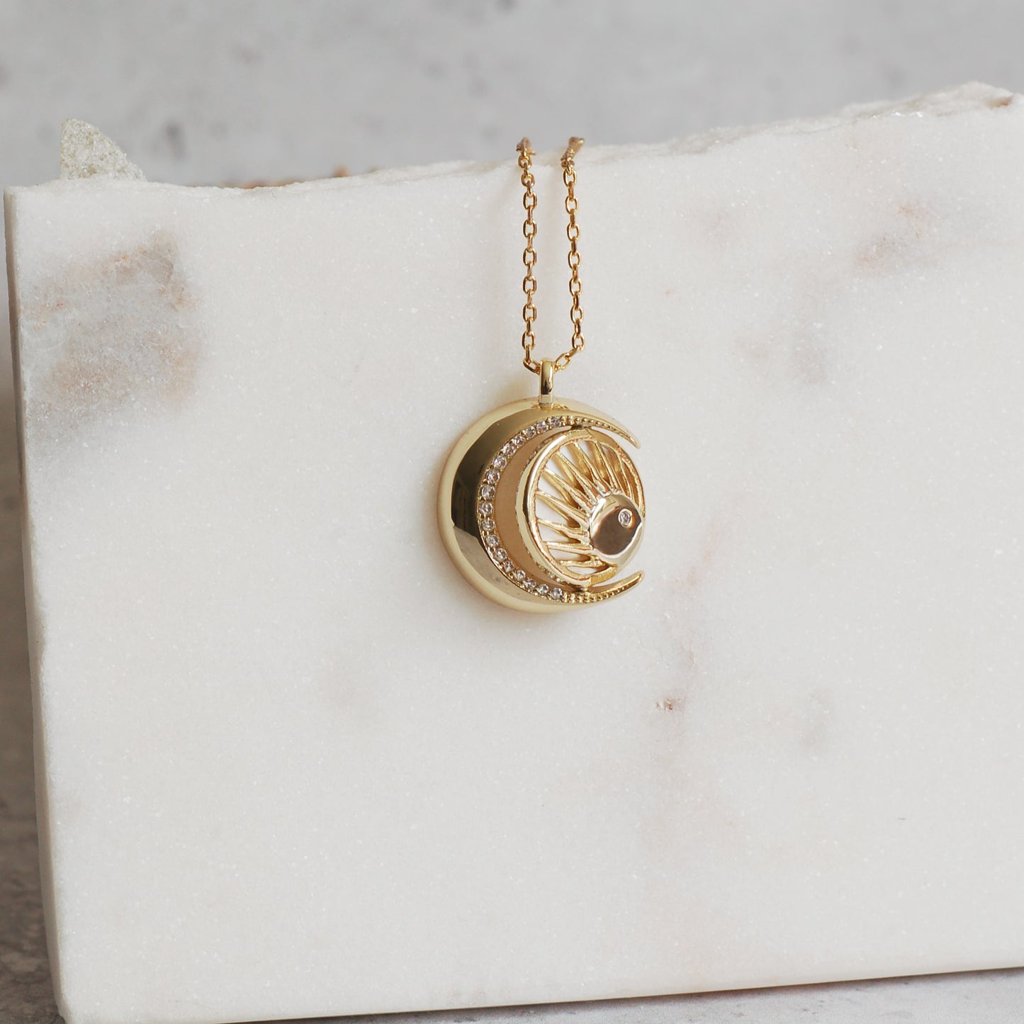 Gold Sun and Moon Spinner Necklace