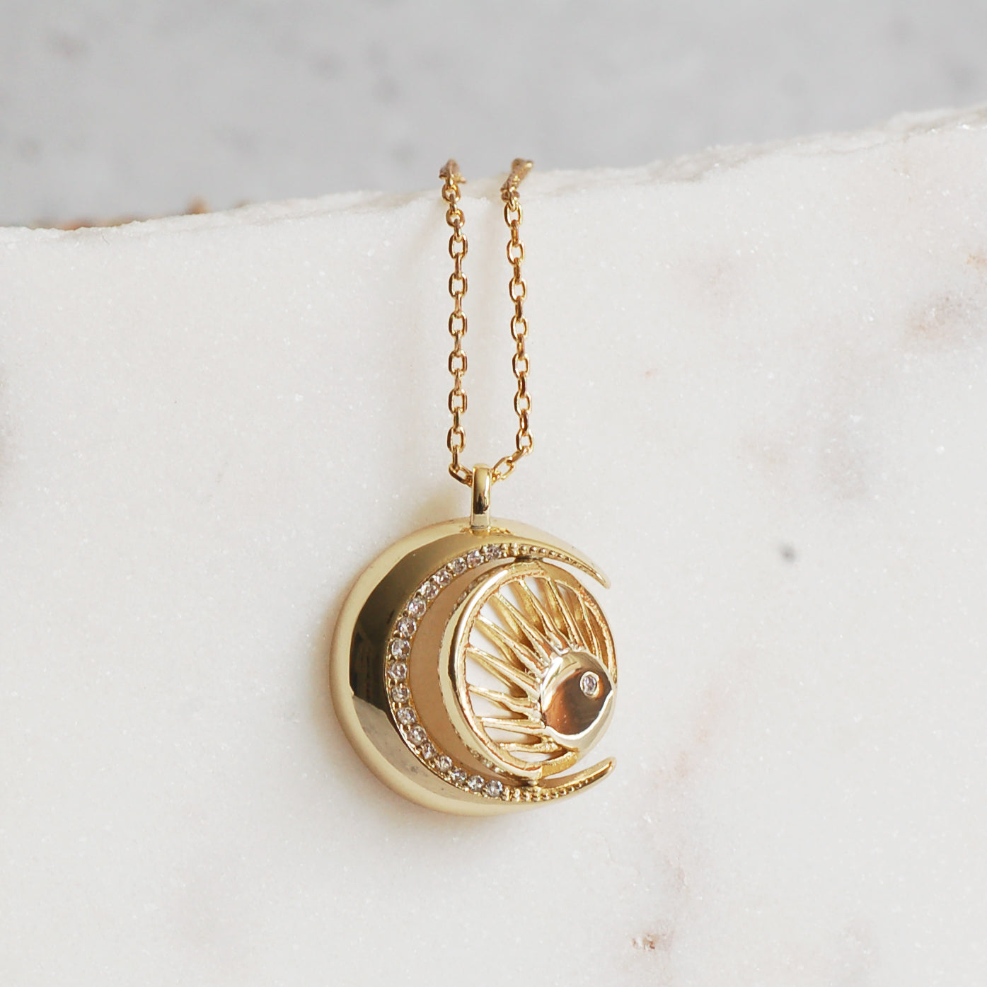 Gold Sun and Moon Spinner Necklace