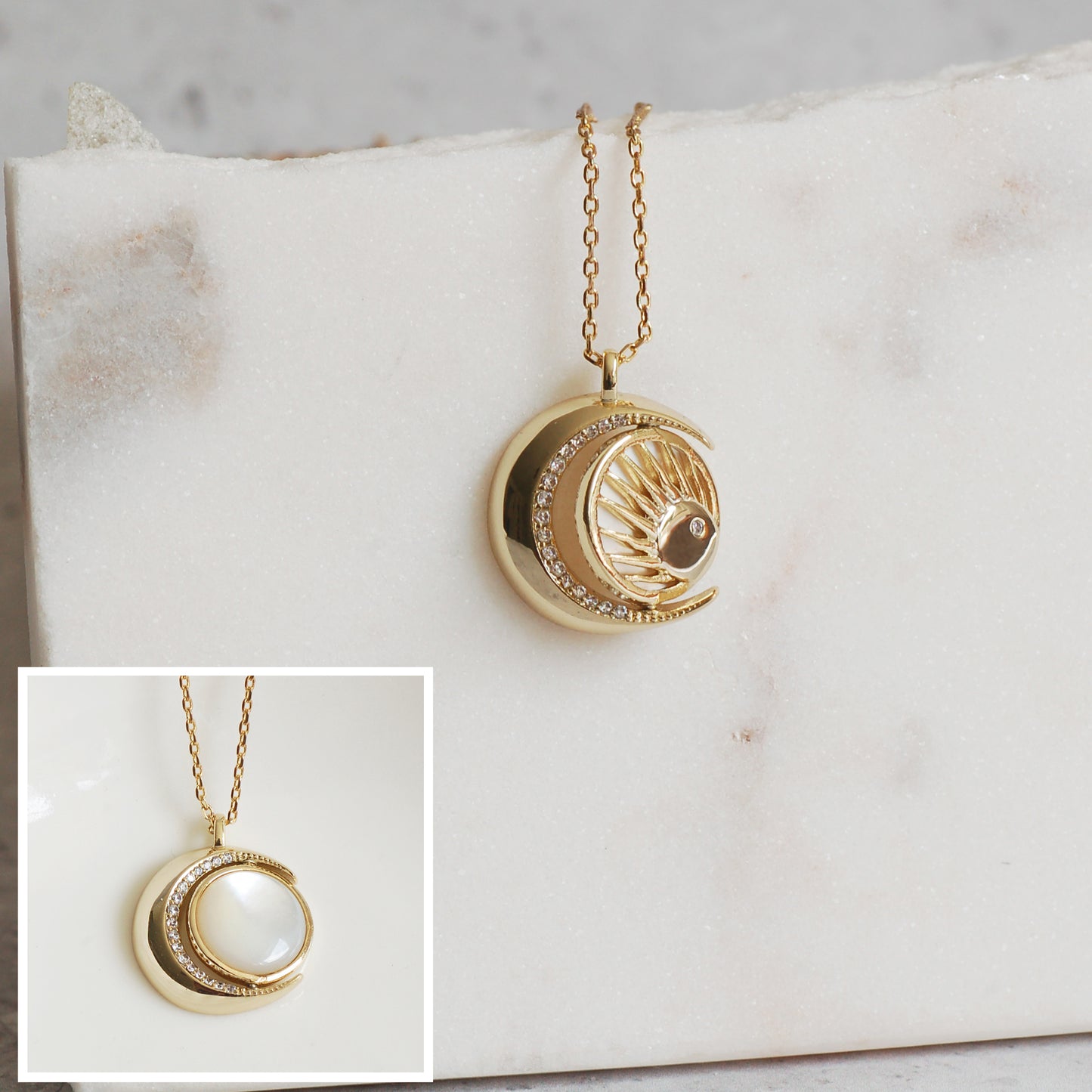 Gold Sun and Moon Spinner Necklace