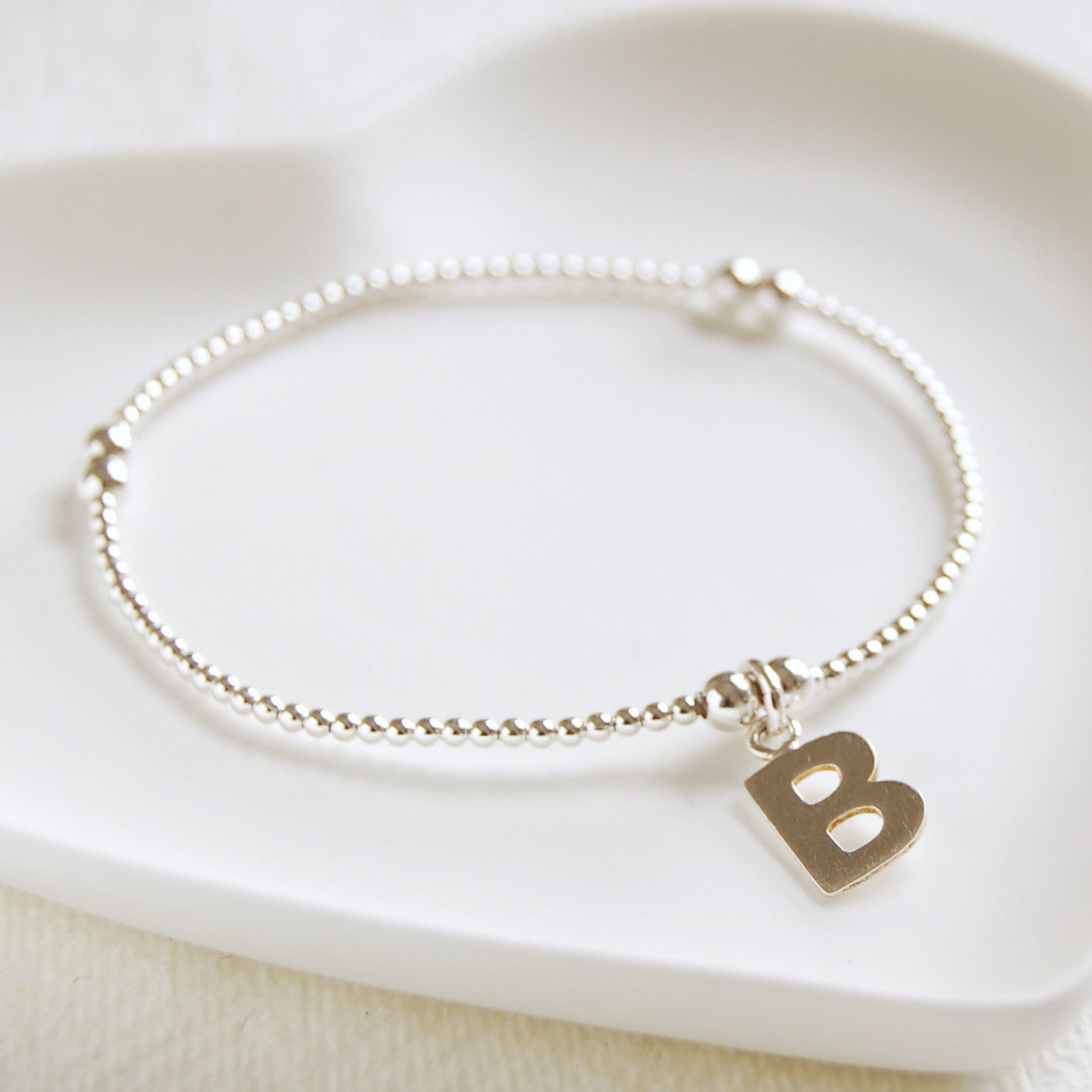 Delicate Sterling Silver Initial Bead Bracelet