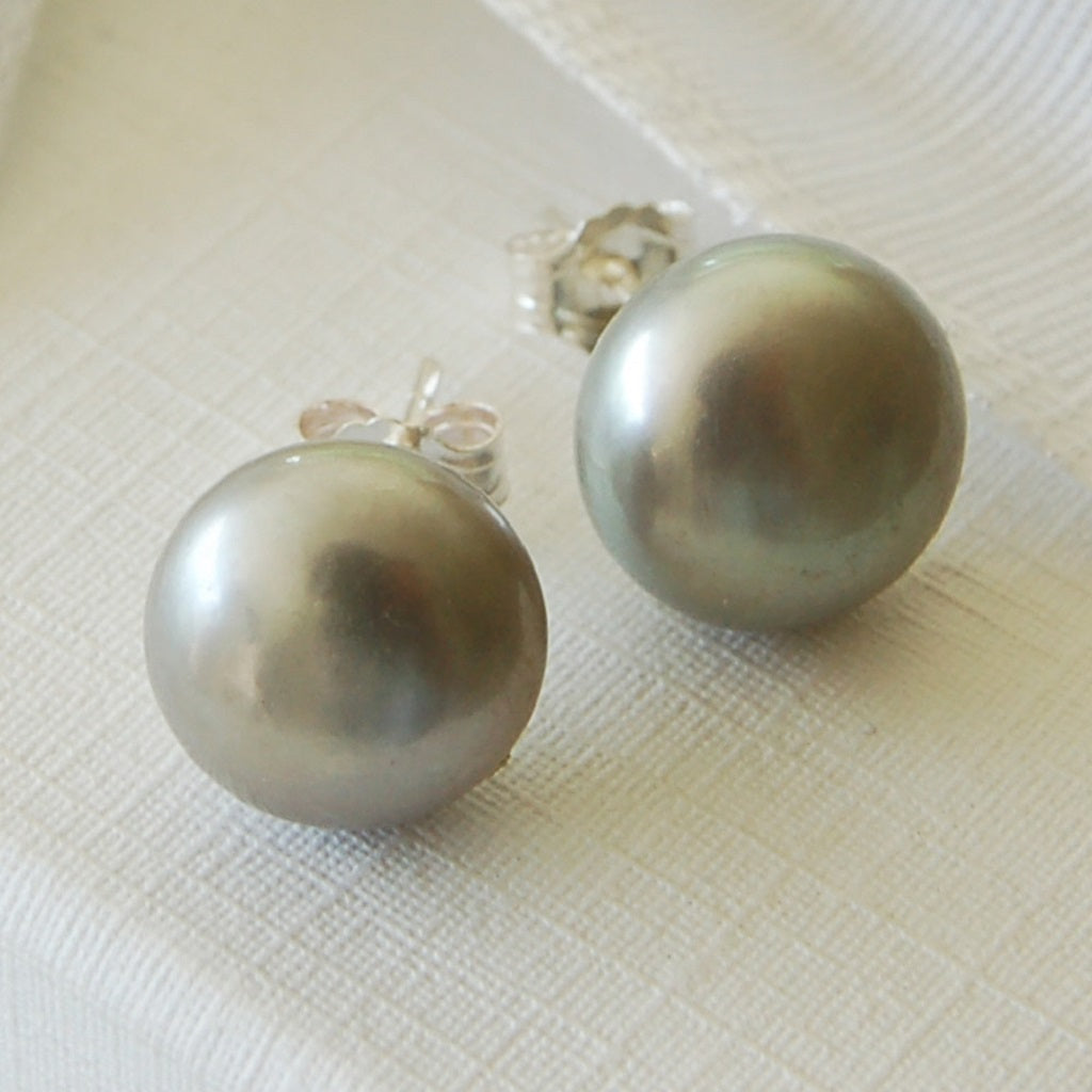 Large Grey Pearl Stud Earrings