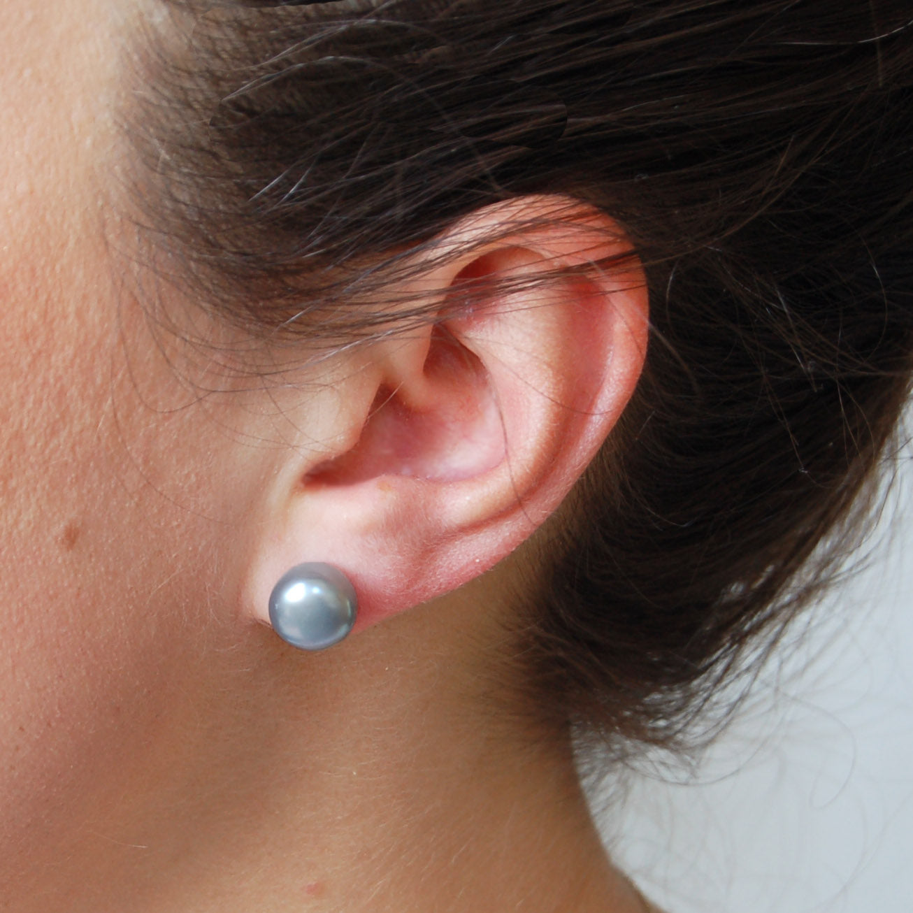 Large Grey Pearl Stud Earrings