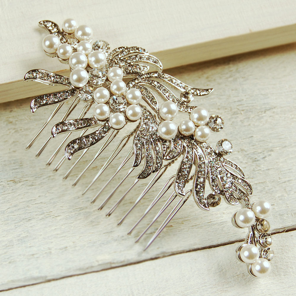 Ribbon Pearl Wedding Hair Comb