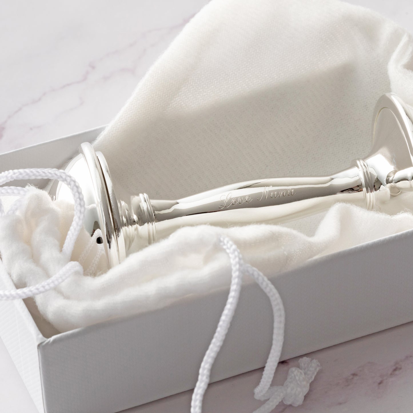 Engraved Silver Baby Rattle