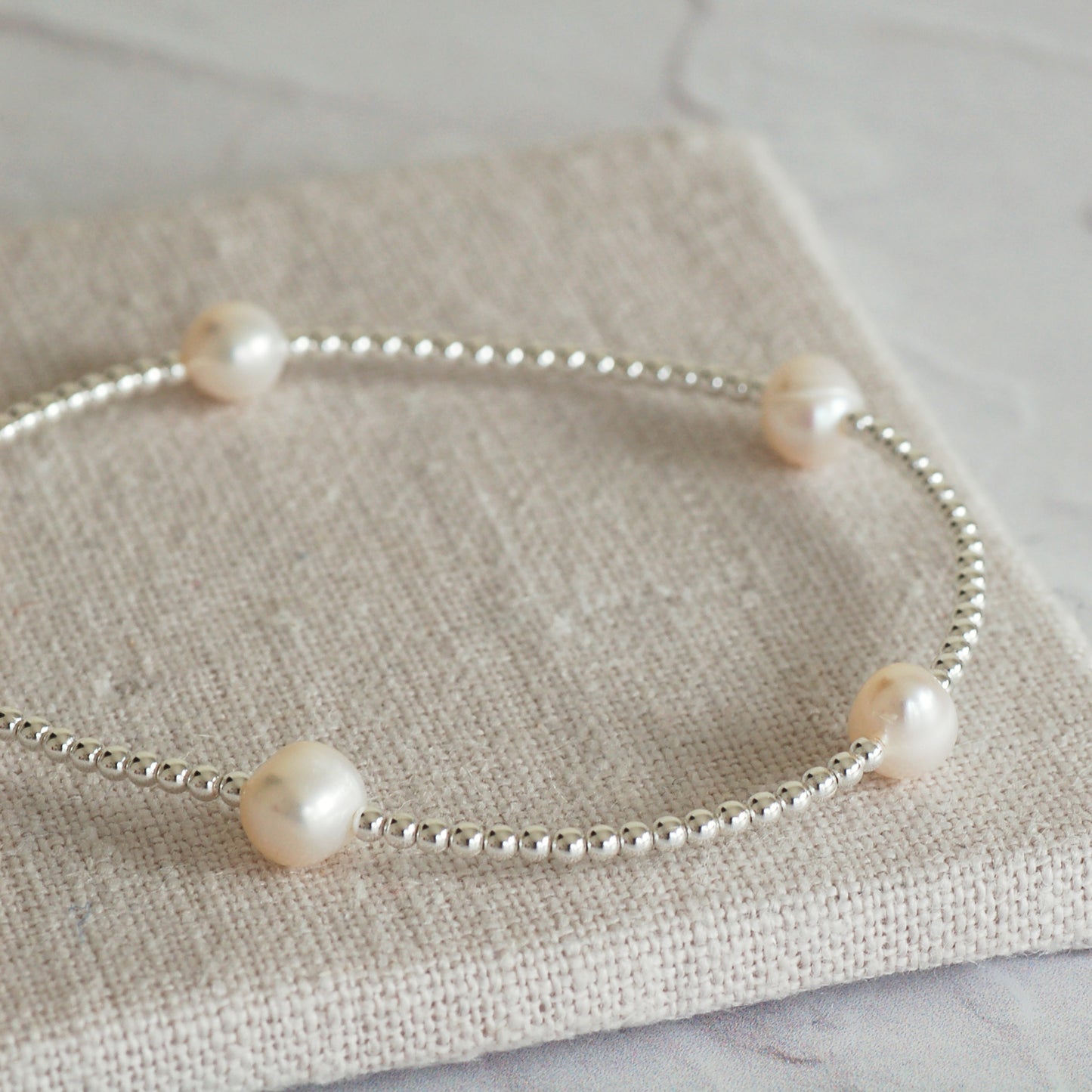 Silver Bead and Pearl Bracelet
