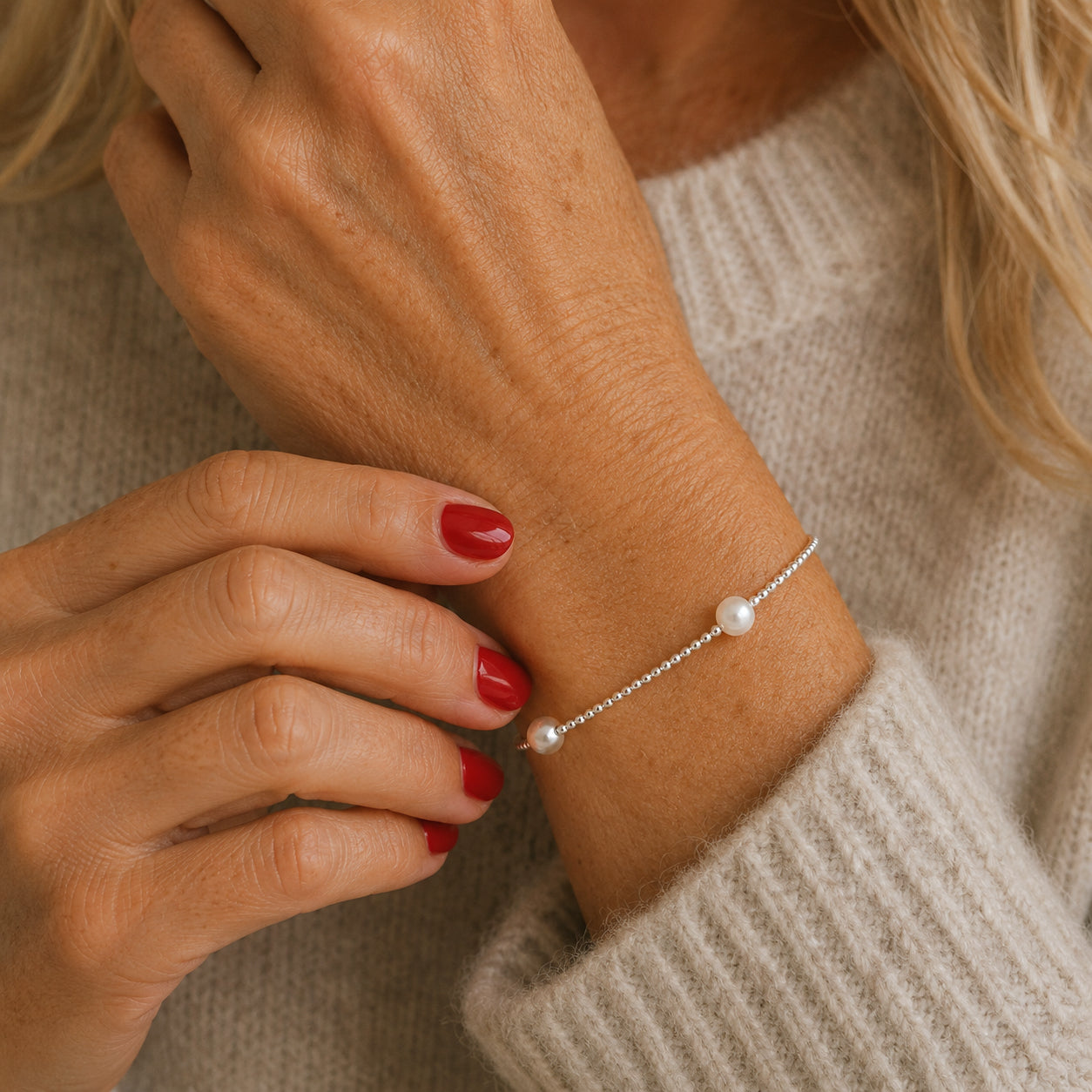 Silver Bead and Pearl Bracelet