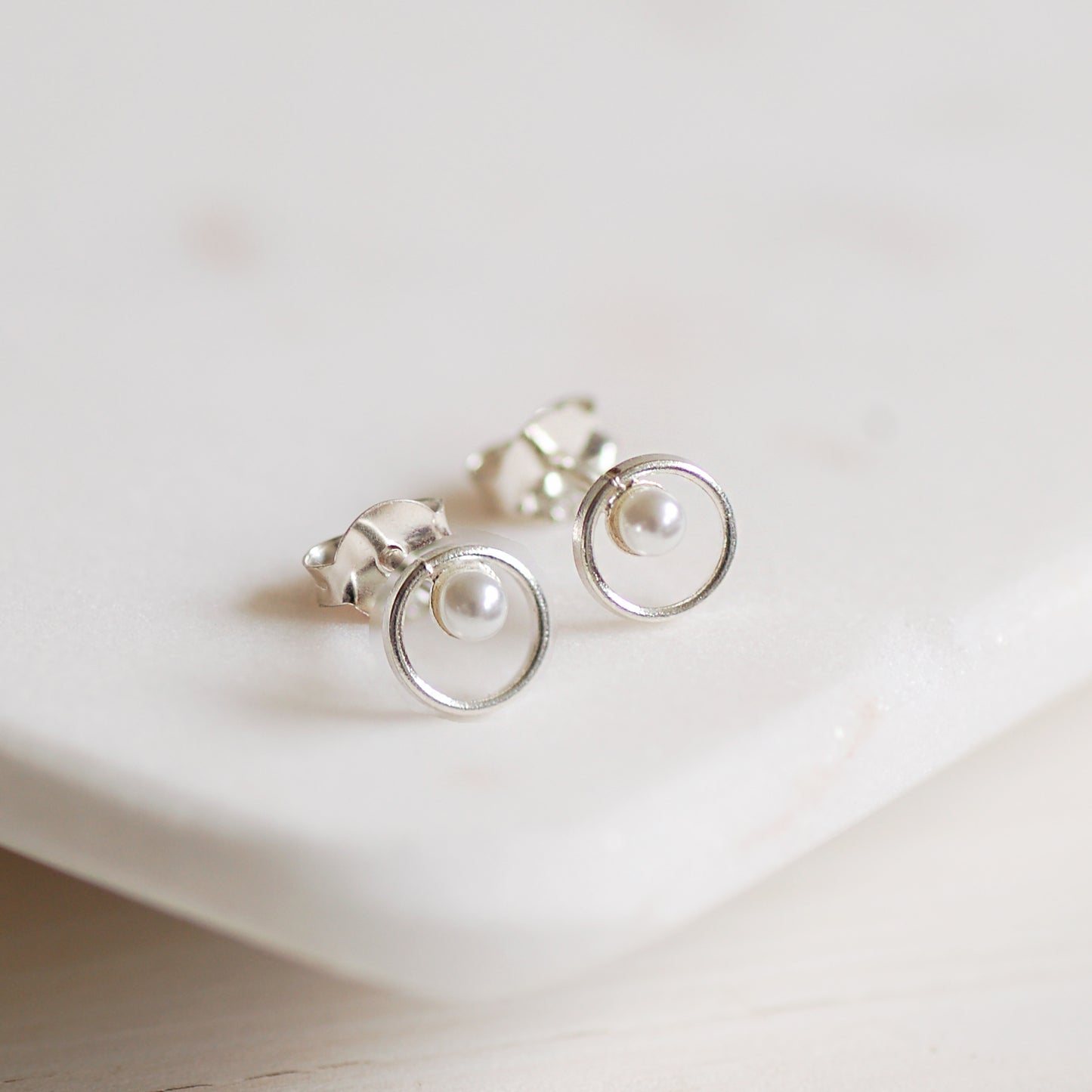 Silver Pearl Loop Stud Earrings