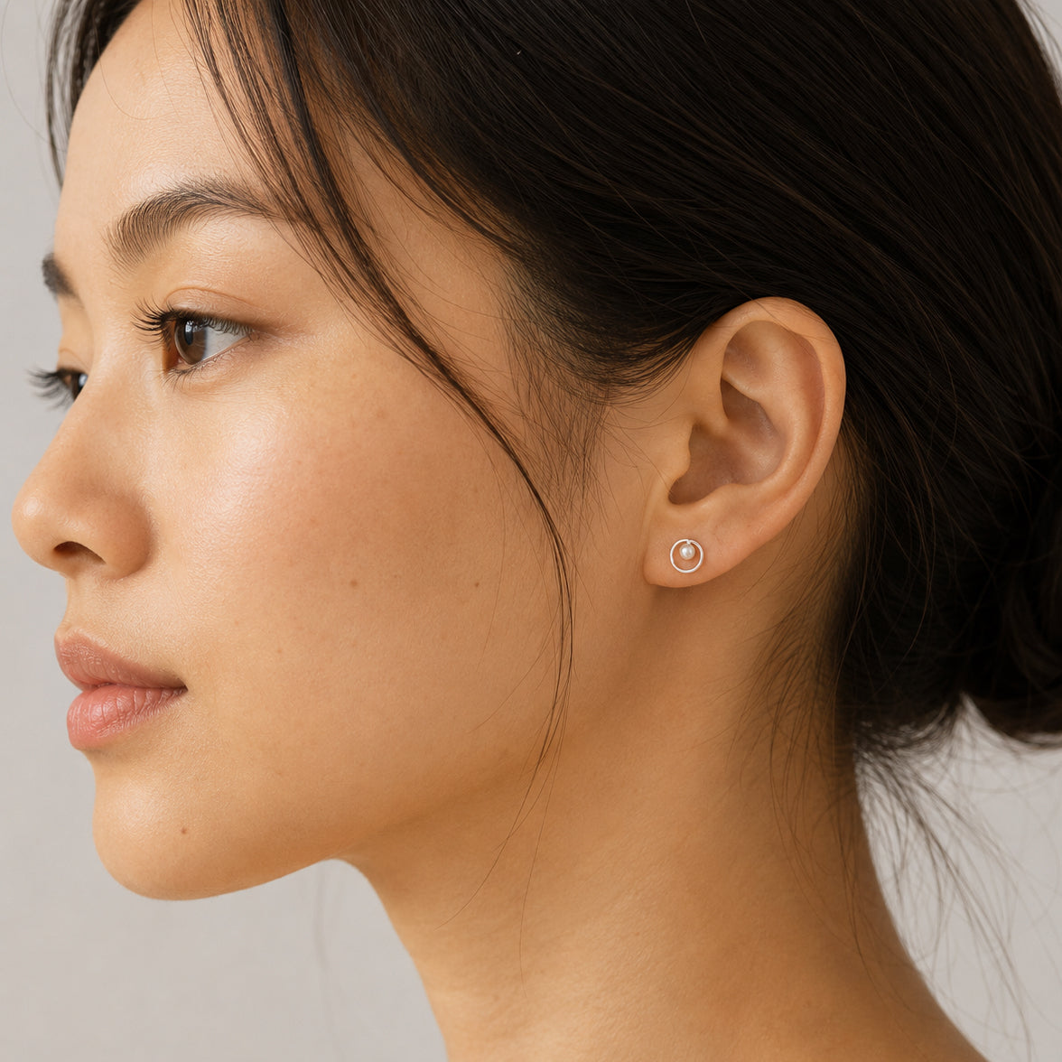 Silver Pearl Loop Stud Earrings