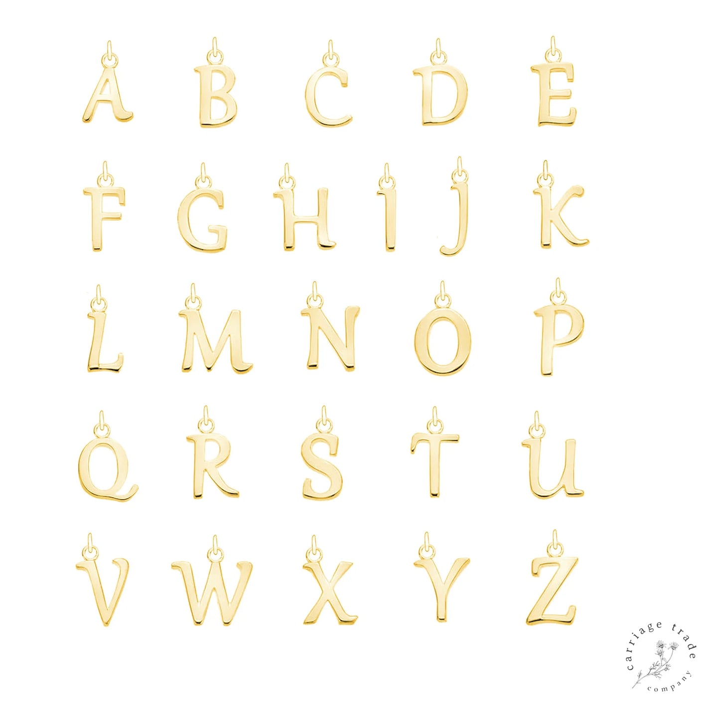 Solid 9ct Gold Script Initial Charm