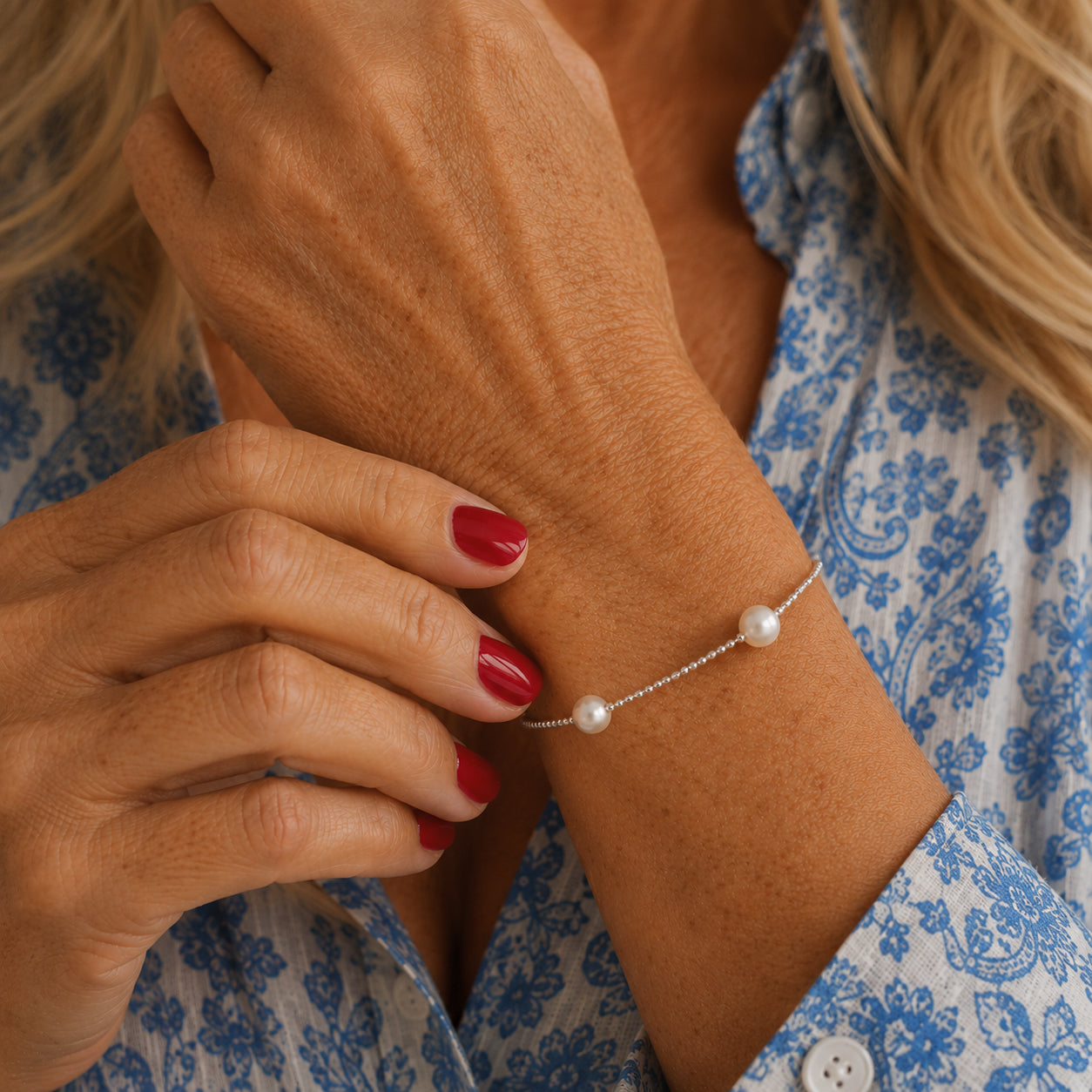 Silver Bead and Pearl Bracelet