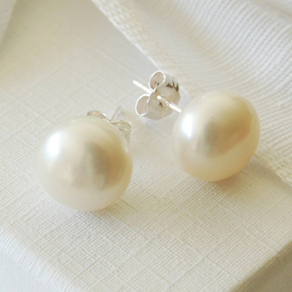 Large Ivory Pearl Stud Earrings