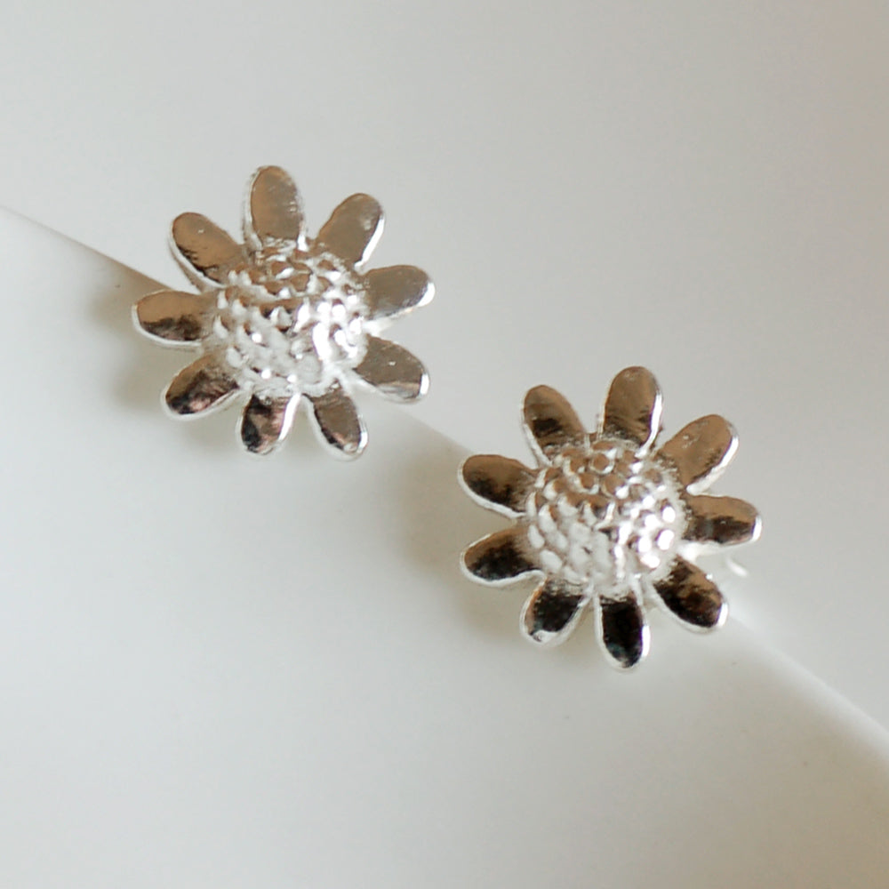 Silver Sunflower Earrings
