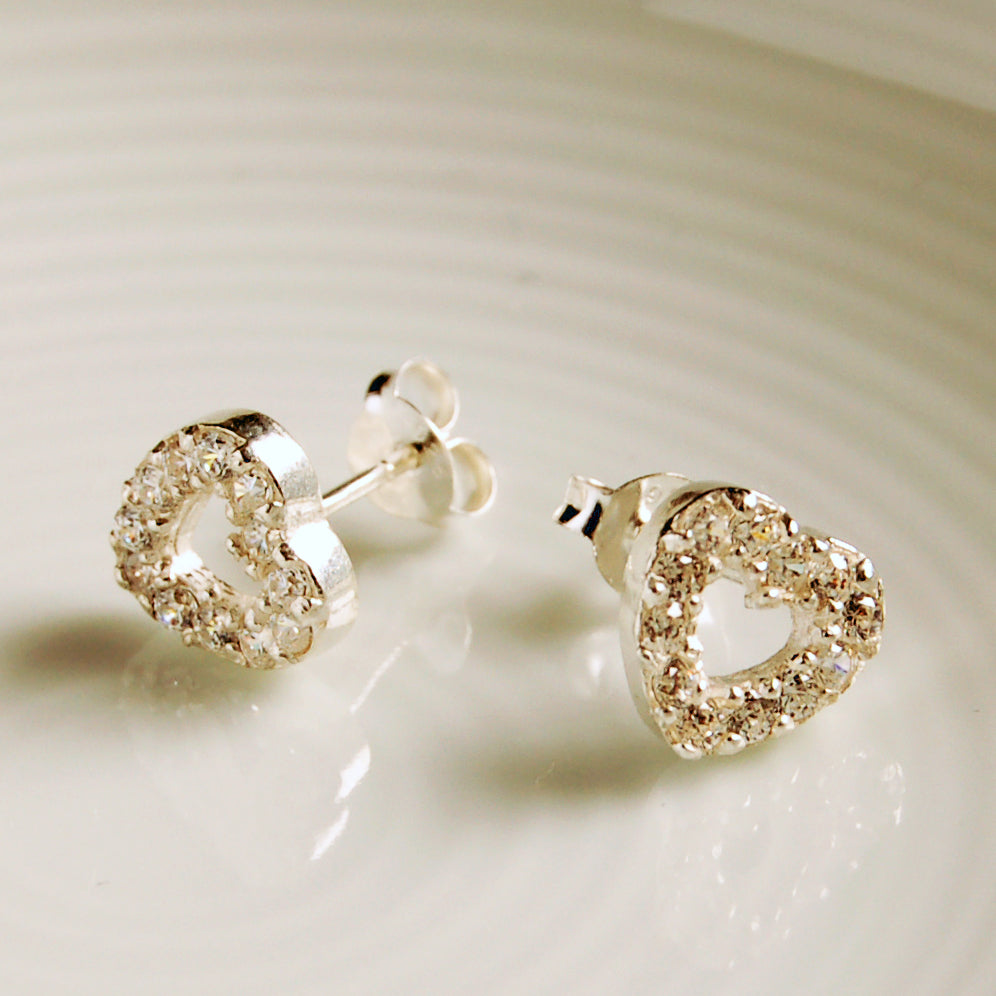Silver Diamante Heart Earrings