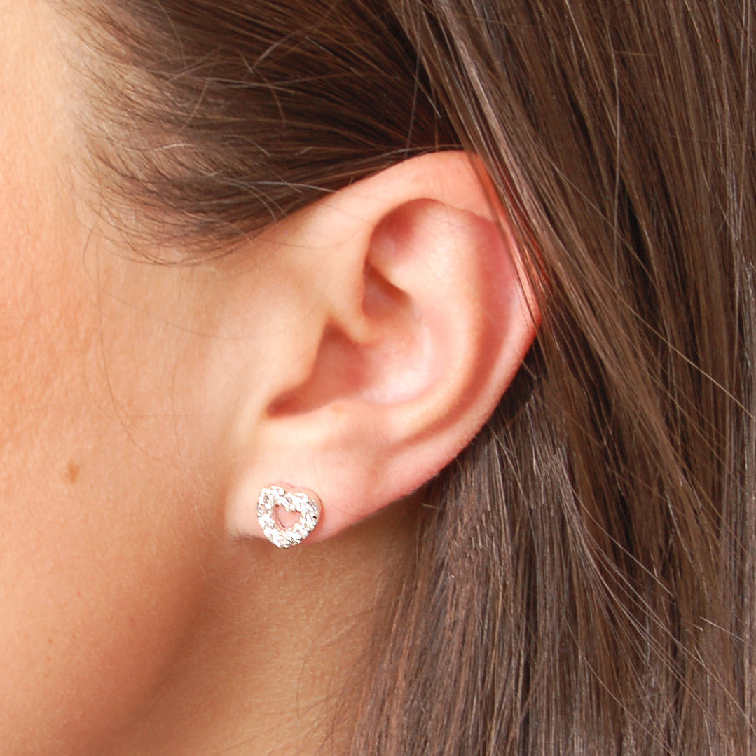Silver Diamante Heart Earrings