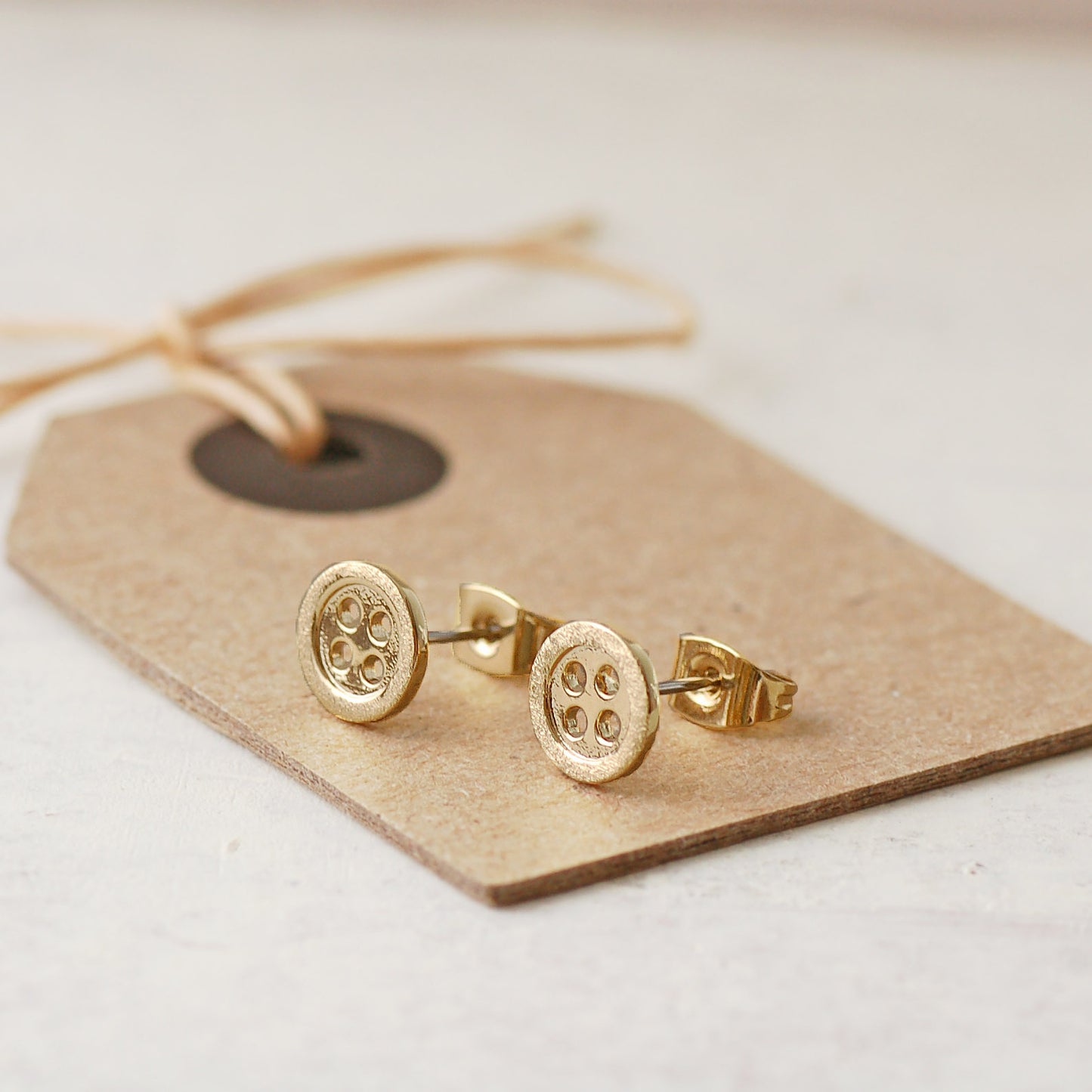 Gold Button Stud Earrings
