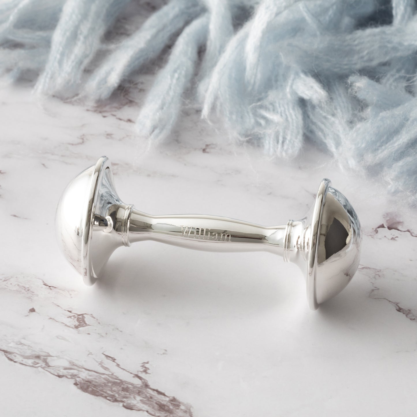 Personalised Silver Baby Rattle