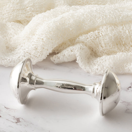 Engraved Silver Baby Rattle