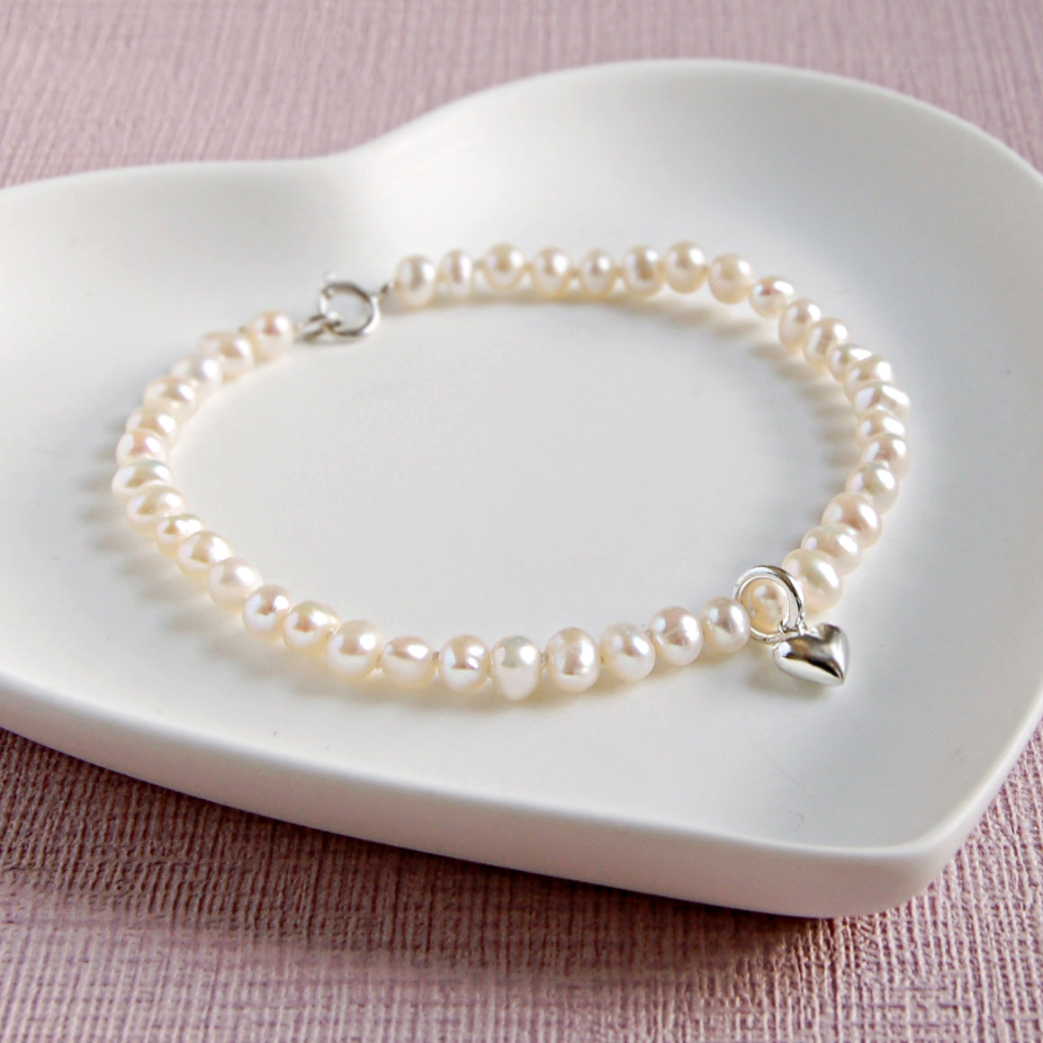 Girl's Seed Pearl Bracelet with Tiny Heart Charm
