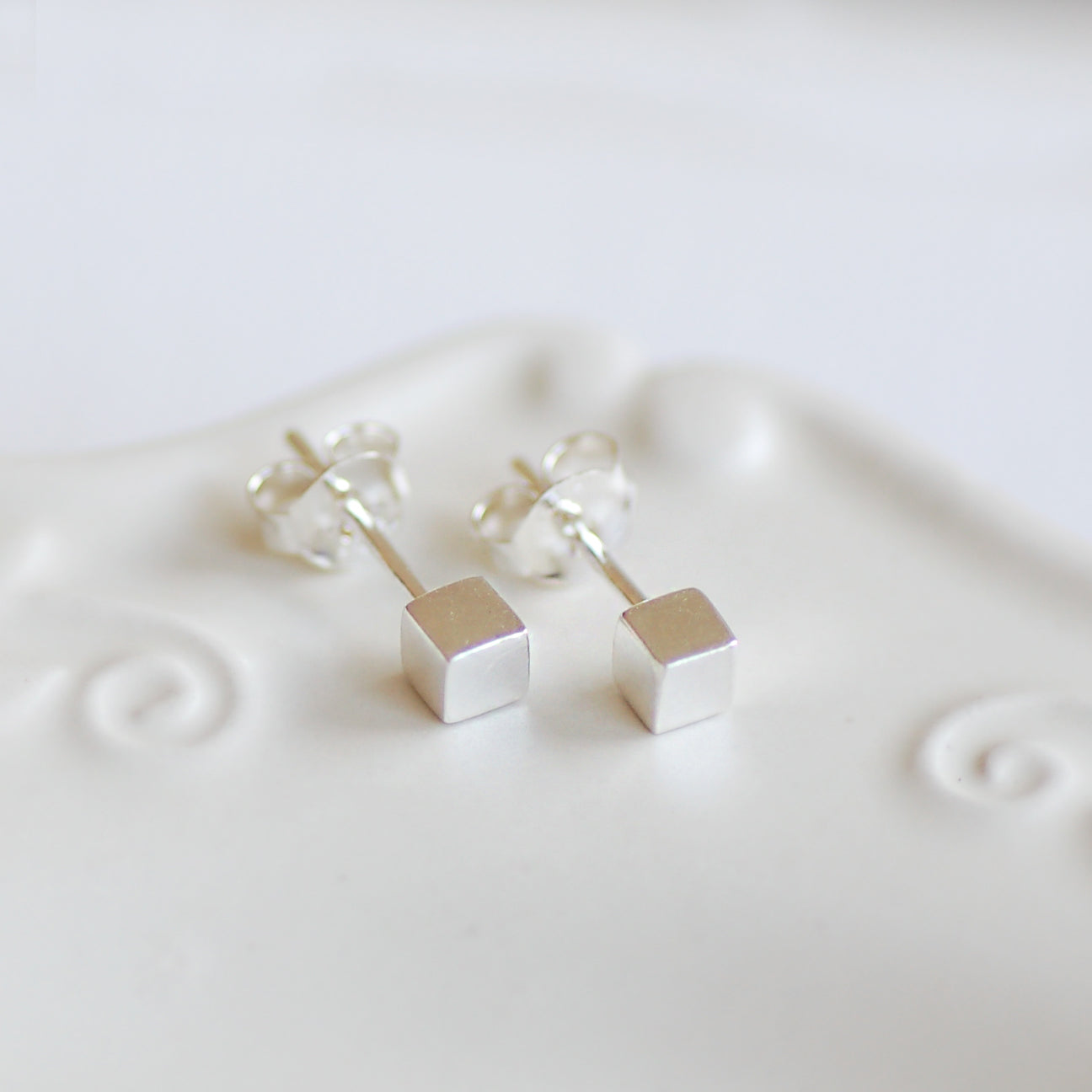 Sterling Silver Cube Stud Earrings