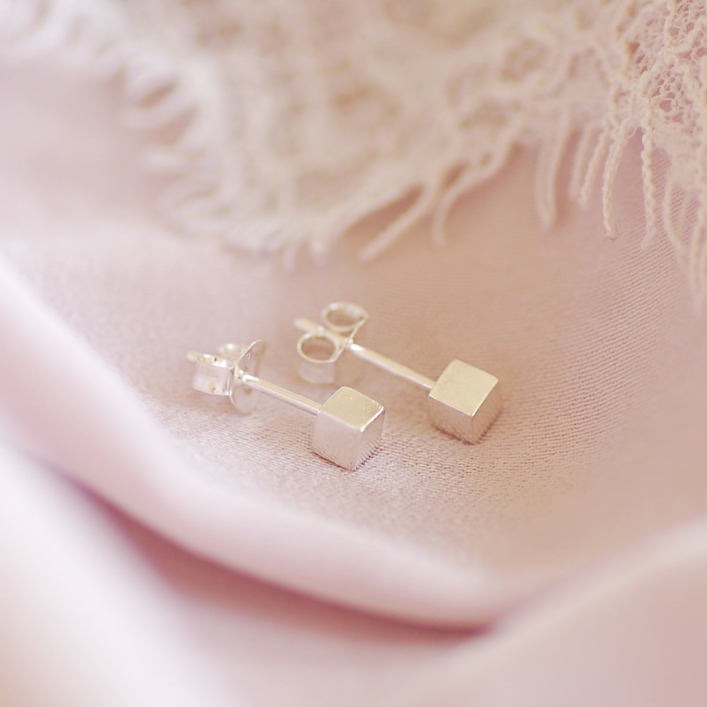 Sterling Silver Cube Stud Earrings