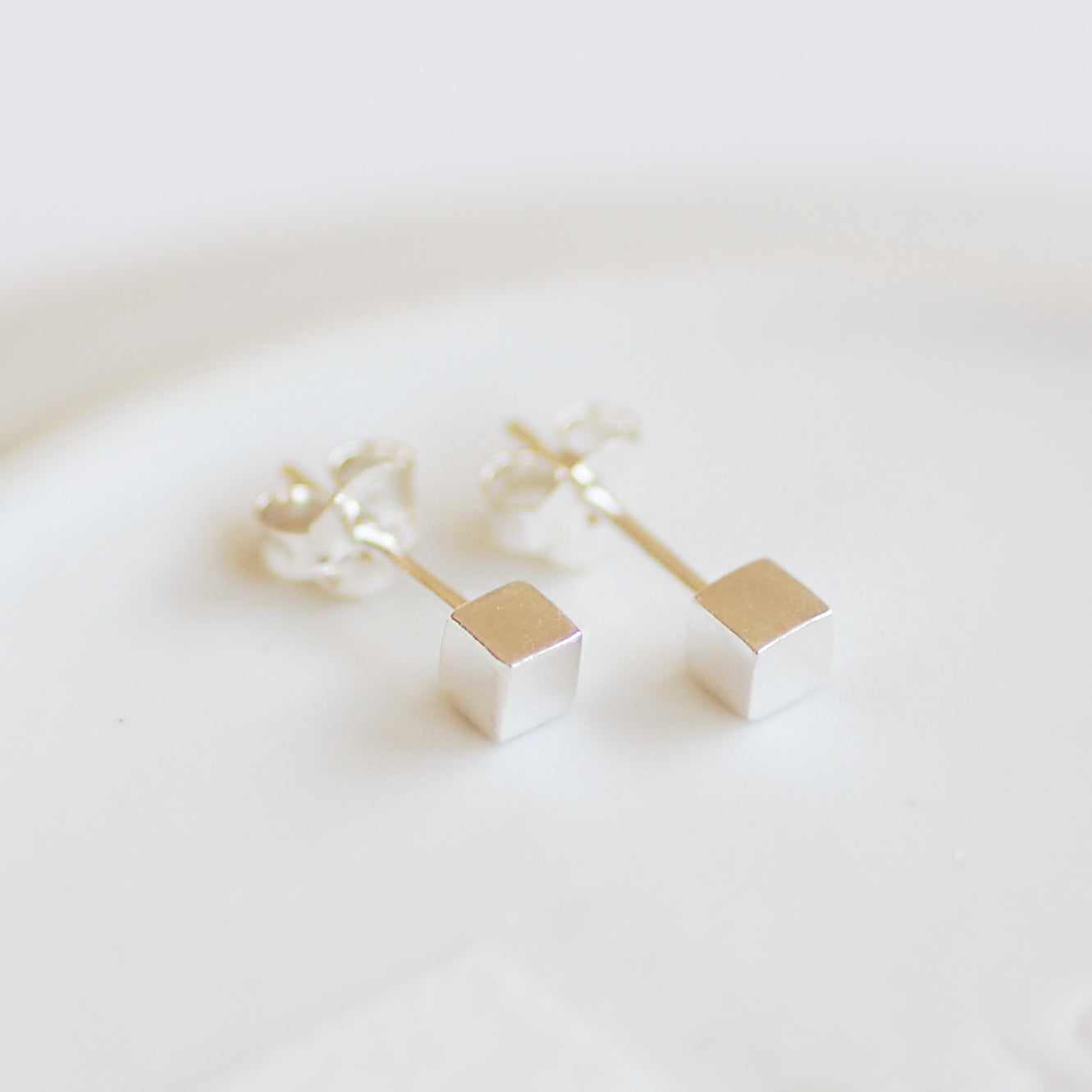 Sterling Silver Cube Stud Earrings
